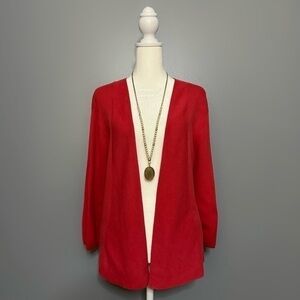 GUC J. Jill Red Cotton Open Front Cardigan Size XLP